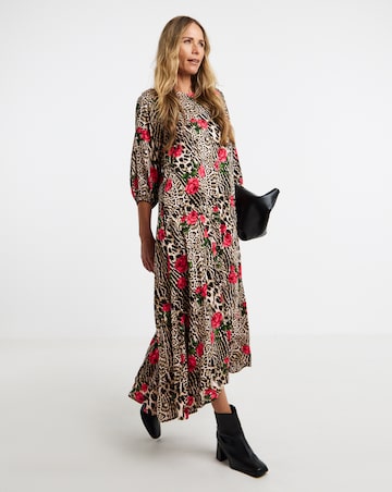 Blue Zebra PrintThree Quarter Sleeve Care Free Maxi Dress