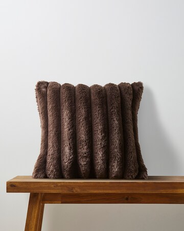Ribbed Faux Fur Cushion - Chocolate