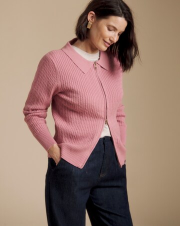 Julipa Cable Zip Through Fur Collar Cardigan