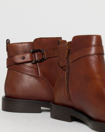 Jazz Leather Flat Buckle Ankle Boots - Wide Fit (E)