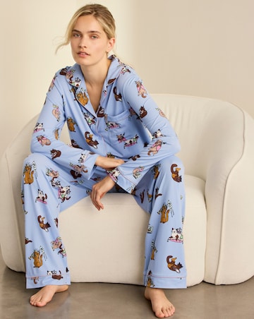 Chelsea Peers Classic Long Sleeve Button Up Dog Print Pyjama Set