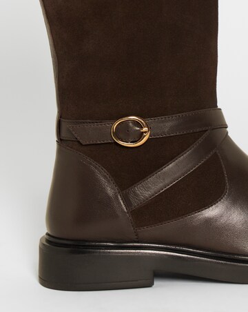 Chyna Leather Suede Mix Knee High Riding Boots - Wide Fit (E) & Curvy Calf