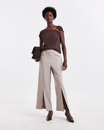 Chocolate Short Sleeve Gold Trim Top