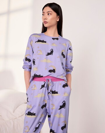 Chelsea Peers Classic Long Sleeve Crew Neck Halloween Cat Pyjama Set
