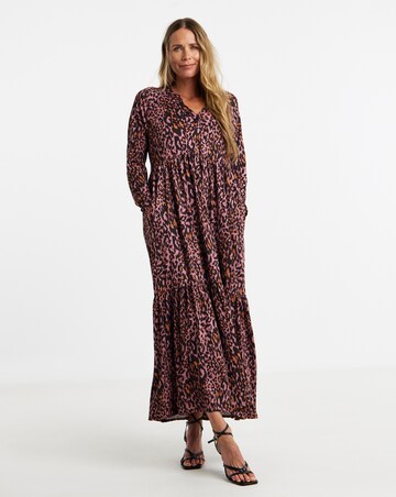 Soft Touch Notch Neck Long Sleeve Midi Dress