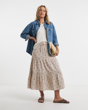 Pure Cotton Textured Tiered Midi Skirt
