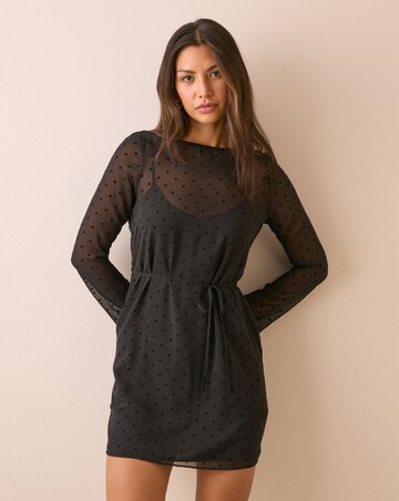 NOBODY'S CHILD PRIYA VELVET LACE TRIM MINI DRESS