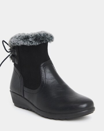 Cushion Walk Faux Fur Cuff Laced Back Boots - Wide Fit (E)