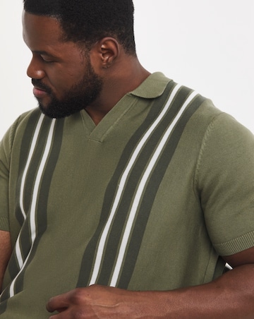 Stripe Open Neck Knitted Polo