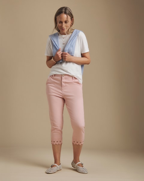 Julipa Blush Embroidered Cut Out Cropped Stretch Trouser