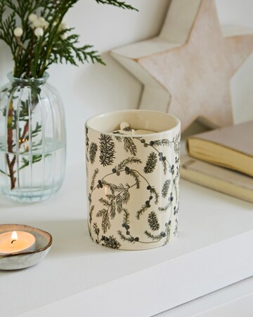 Winter Morning Eucalyptus & Cedar Ceramic Floral Candle