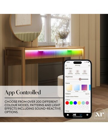 XR Living Dakota Dressing Table With App Control Lights - Oak