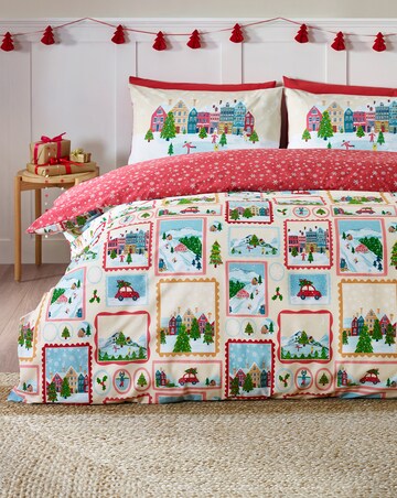 Catherine Lansfield Christmas Town Stamps Duvet Cover Set
