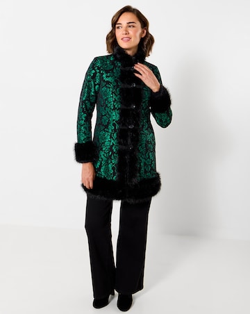 Joe Browns Statement Jacquard Faux Fur Trim Coat