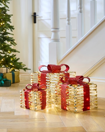 Shimmer Twist Lit Indoor Outdoor Presents Set of 3