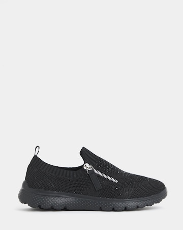 Cushion Walk Sparkle Fly Knit Side Zip Trainers - Wide Fit (E)