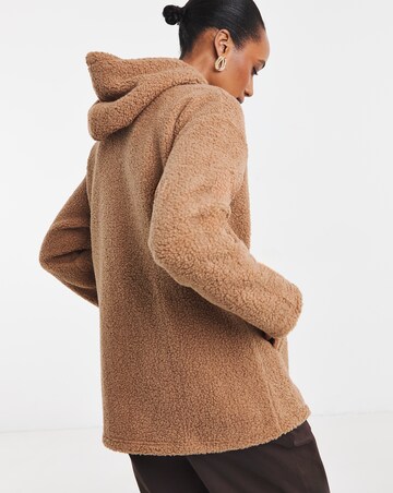 Camel Borg Longline Zip Through Hoodie