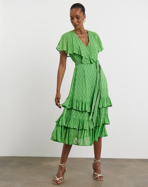 Joanna Hope Green Metallic Dobby Maxi Dress