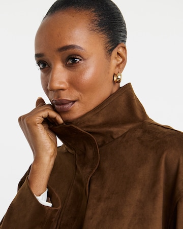 Tan Suedette Funnel Neck Relaxed Fit Jacket