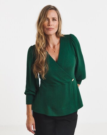 Forest Green V Neck Wrap Long Sleeve Cosy Top