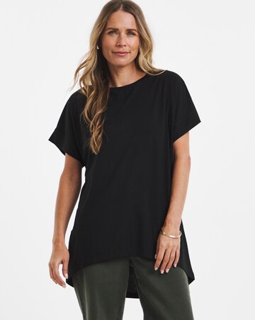 Black Crew Neck Grown On Sleeve Longline Dipped Back Top
