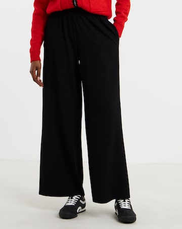 Black Textured Jersey Wide Leg Trouser
