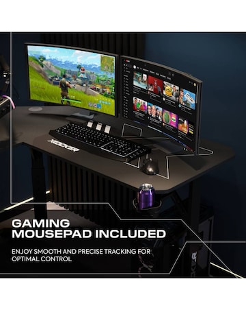 X Rocker Cougar 140cm Height Adjustable Corner Gaming Desk with Mousepad - Black