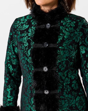 Joe Browns Statement Jacquard Faux Fur Trim Coat