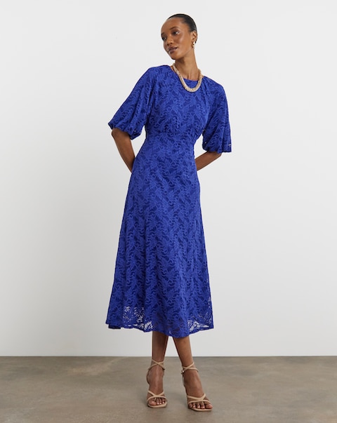 Joanna Hope Lace Dress With Puff Sleeves
