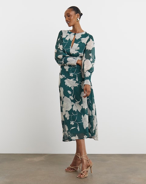 Joanna Hope Long Sleeve Maxi Dress With Keyhole