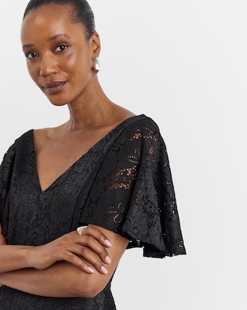 Joanna Hope Black Angel Sleeve Stretch Lace Midi Dress