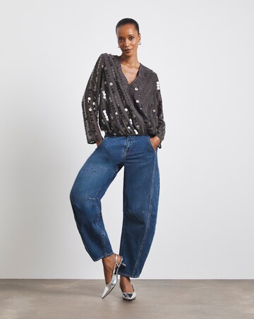 Joanna Hope Sequin Bubble Hem Top