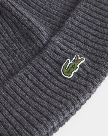 Lacoste Rib Knit Brushed Wool Beanie - Dark Grey