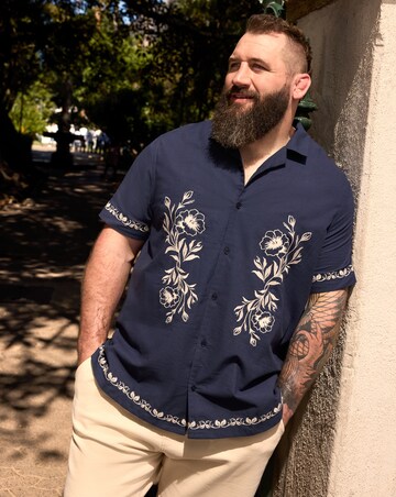 Navy Embroidered Short Sleeve Shirt