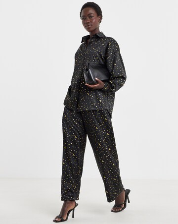 Twisted Wunder Star & Moon Gold Foil Satin Crepe Wide Leg Trouser