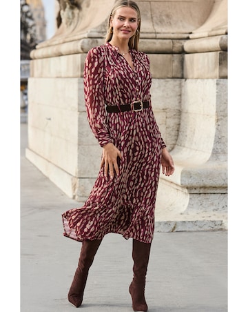 Sosandar Petite Tie Neck Tiered Hem Midi Dress