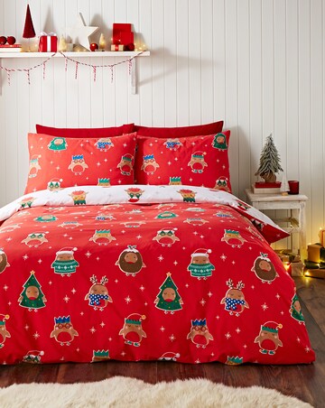 Catherine Lansfield Christmas Party Robins Duvet Cover Set