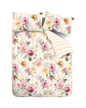 Catherine Lansfield Floral Stripe Duvet Cover Set
