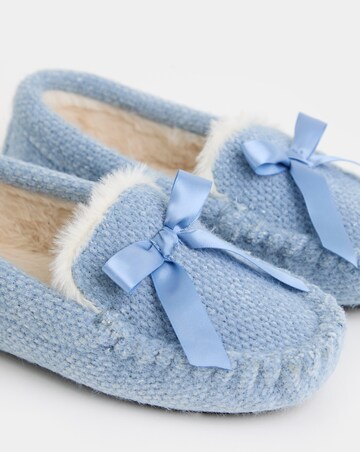 Lorna Knitted Full Slipper With Bow Detail - Wide Fit (E)