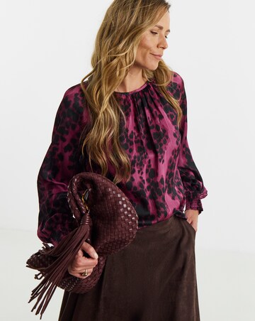 Pink Print Satin Raglan Blouse