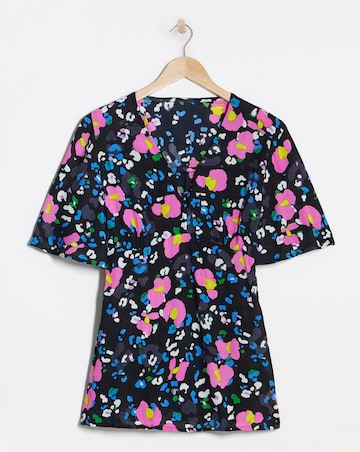 Black Animal Print Angel Sleeve Crinkle Top