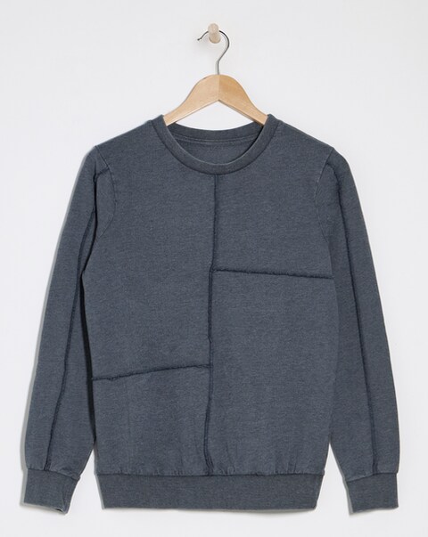 Navy Acid Wash Overlock Sweatshirt