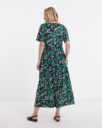 Black Floral Print Jersey Maxi Dress