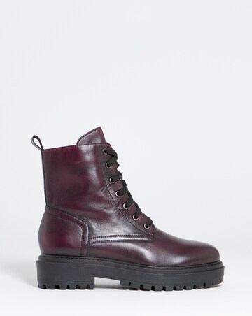 Serena Leather Chunky Lace Up Boots - Wide Fit (E)