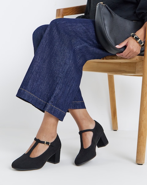 Cherry T Bar Block Heel Shoes - Extra Wide Fit (EEE)