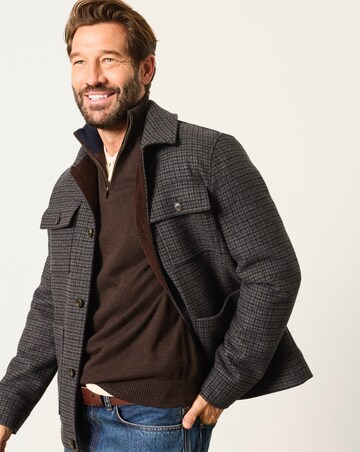 FatFace Check Wool Mix Barn Jacket (Regular & Tall) - Charcoal