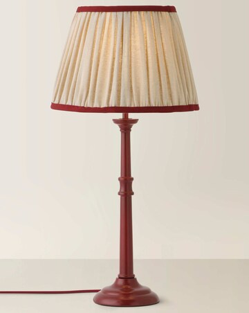 ValueLights Clara Burgundy Candlestick Table Lamp with Linen Pleated Shade