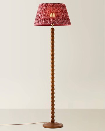 ValueLights Bobble Walnut Floor Lamp with Burgundy Floral Pleated Shade