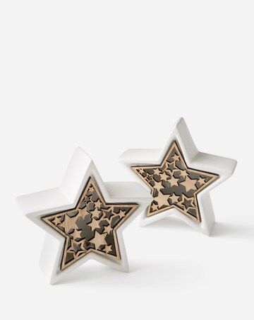 Set of 2 White and Wooden Stars