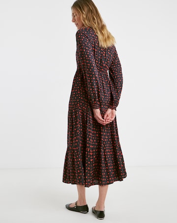 Spot Print Balloon Sleeve Midi Smock Dress